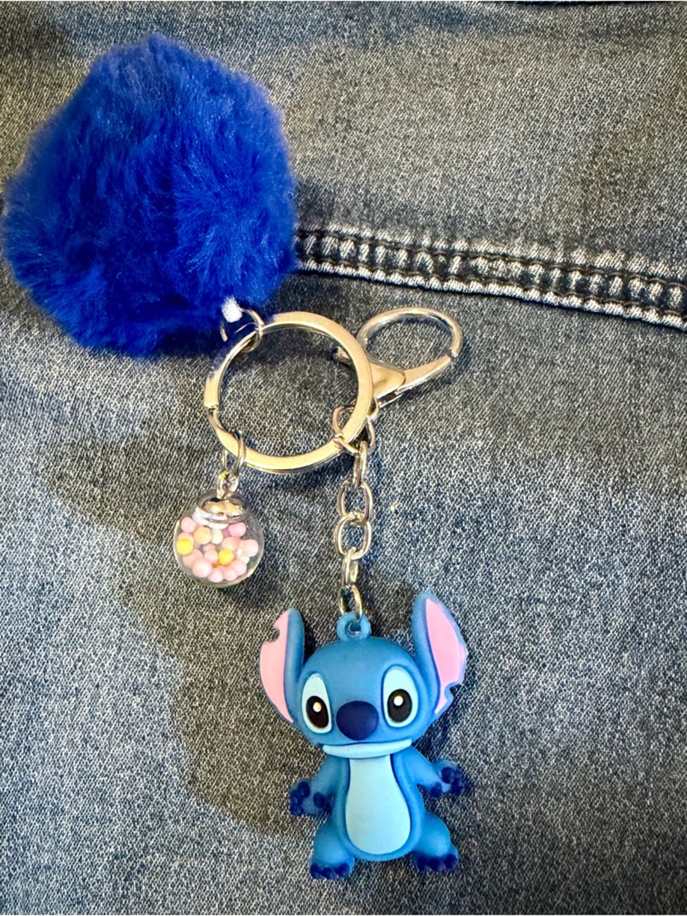Blue Stitch Character Keychain with Pom Pom - Kids Toys